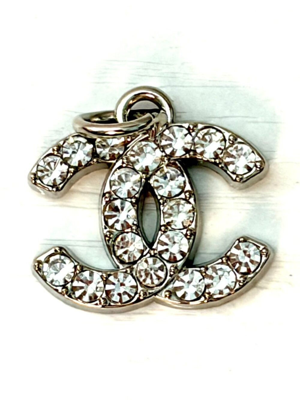 Regular Sized Chanel CC Silver & Rhinestone Charm Pendant